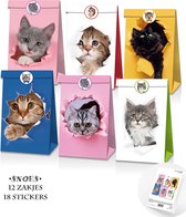 Snoes - Traktatiezakjes - 12 Stuks - Katten - Cats - Dieren - Verjaardag Decoratie - Cadeau zakjes - Uitdeelzakjes - Partijtje