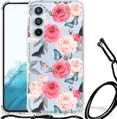 Telefoonhoesje Geschikt voor Samsung Galaxy A54 5G Silicone Case met transparante rand Butterfly Roses