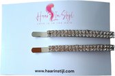 Haar in Stijl® Schuifspeld Yasmin Zilver 6.5 cm set van 2 - Schuifspeld met 2 rijen strass stenen - haarspeld haarschuifje dames haaraccessoires voor feest bruiloft verloving