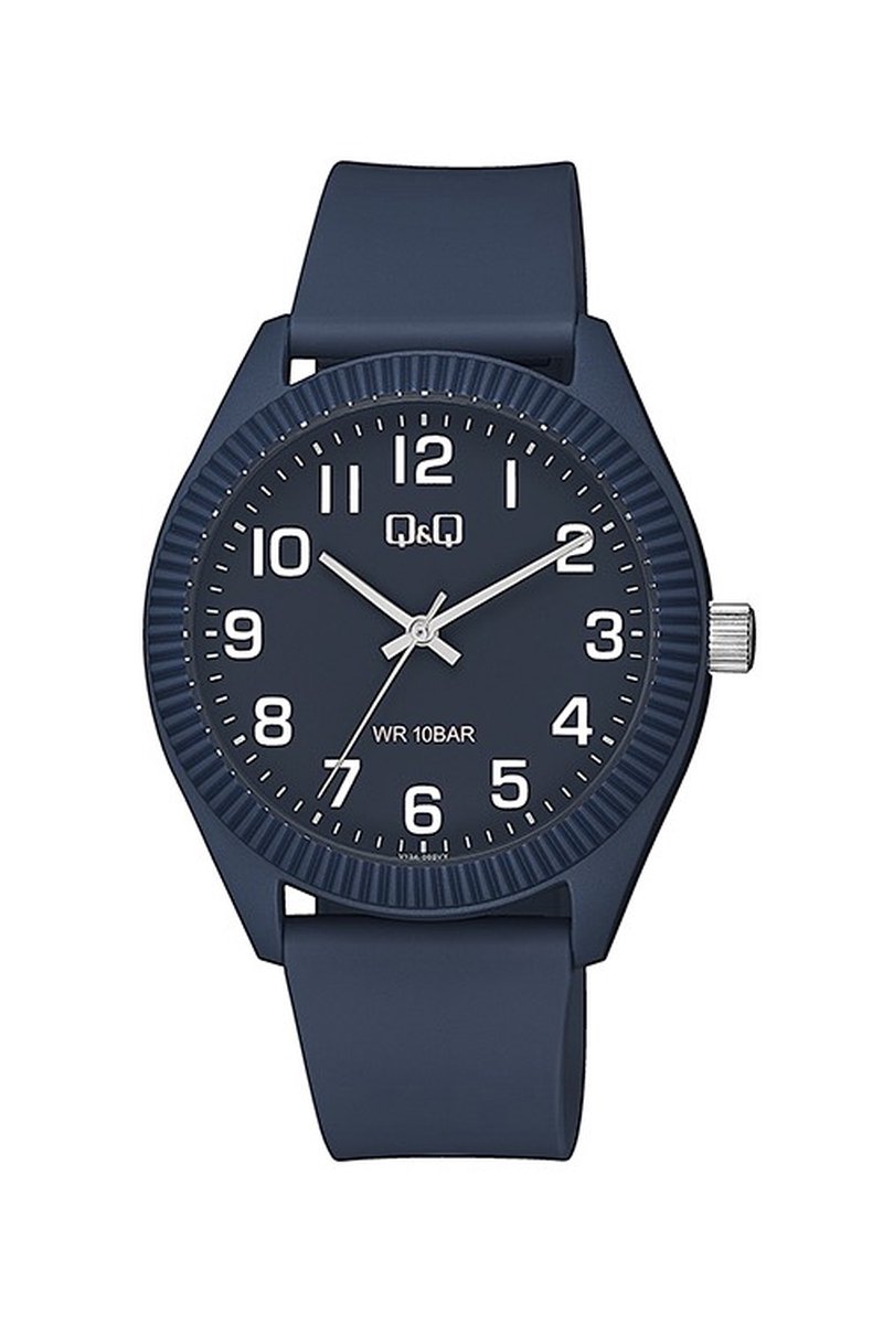 QQ V12A-006VY - Horloge - Sport - Analoog - Unisex - Plastic band - Rond - Kunststof - Cijfers - DonkerBlauw - Wit - 10 ATM