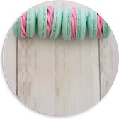 PVC Schuimplaat Muurcirkel - Blauwe Macarons met Roze Vulling - 30x30 cm Foto op Muurcirkel (met ophangsysteem)