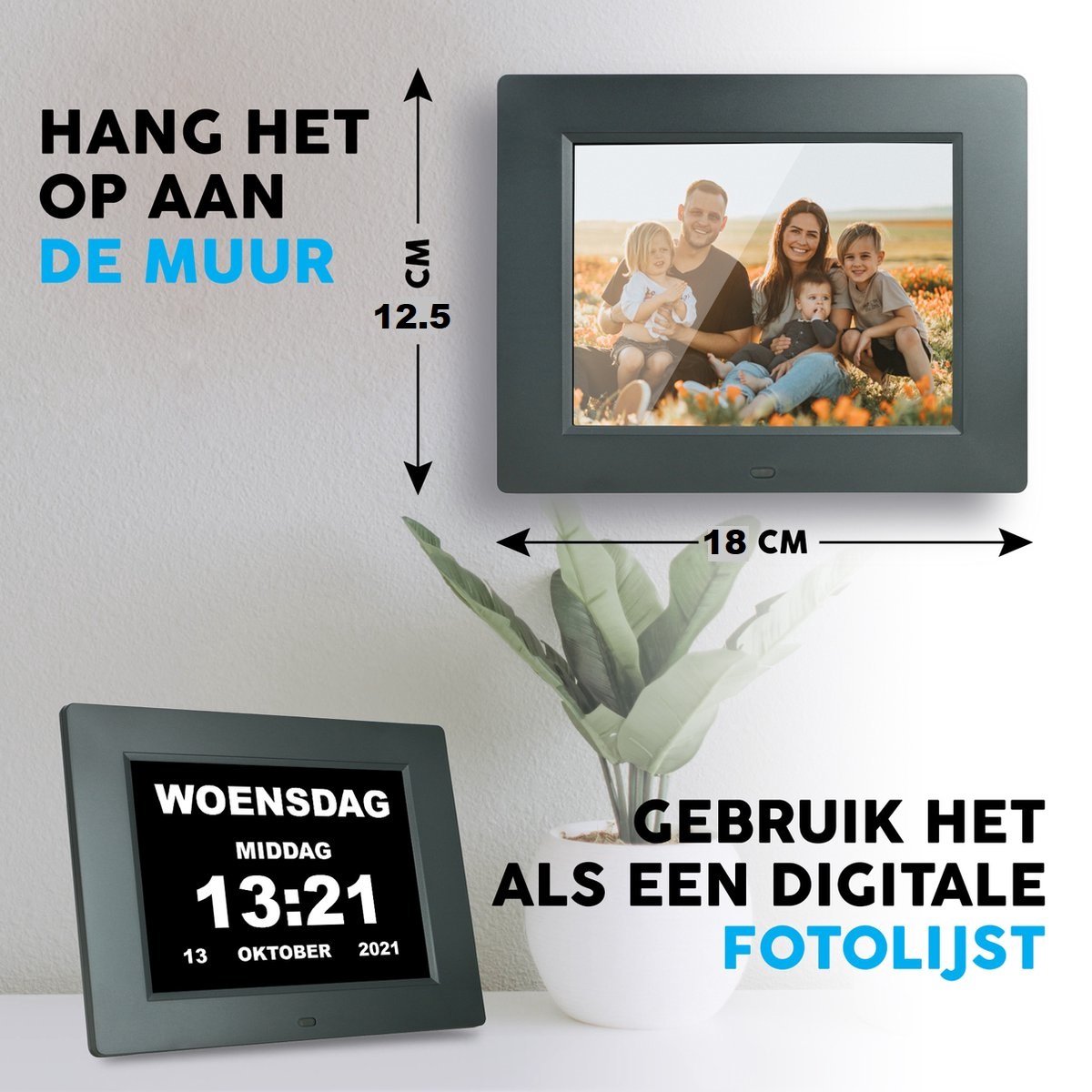 SINOIDEAS 8 Pouce LCD Horloge Numérique Calendrier avec Date Jour Et Heure Non-Abrégée Auto Dimming 8 Langues HD Display Rappel pour Alzheimer Les Personnes âgées et Les Enfants