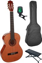 Salvador SC-144 4/4 klassieke gitaar pakket met stemapparaat, draagtas en voetbank