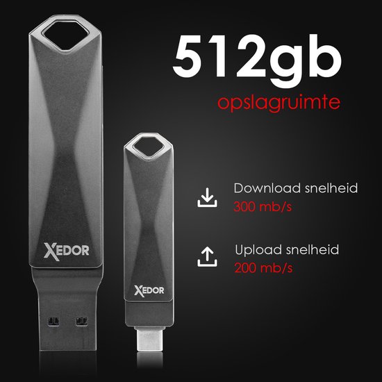 Xedor® - Clé USB 512 GB - Flash USB - 2 en 1 - USB C - USB A 3.0 / 3.2 Gen  1 