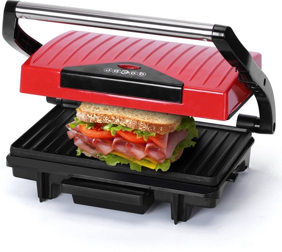 Great Jacob - Contactgrill - Panini Grill -  Anti-aanbaklaag - Zwevende bovenplaat - 1500W - RVS/Red - Gloria 30ZEI