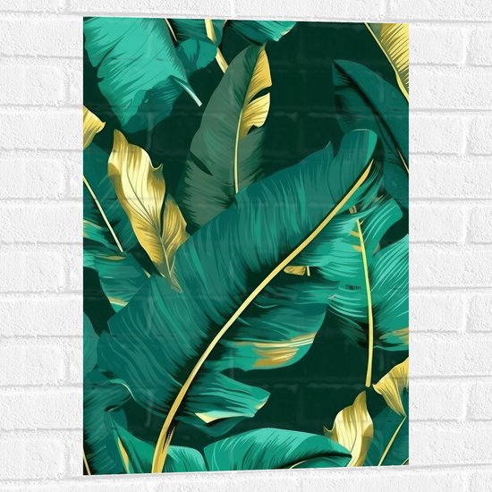Muursticker - Groene Palmbladeren met Gouden Details - 50x75 cm Foto op Muursticker