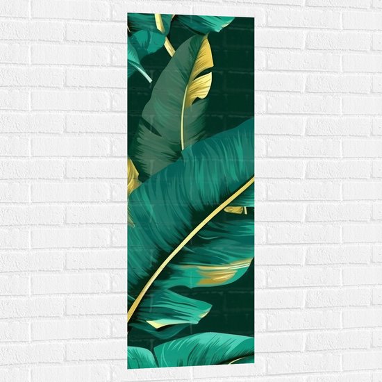 Muursticker - Groene Palmbladeren met Gouden Details - 40x120 cm Foto op Muursticker