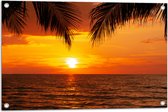 Tuinposter – Palmbladeren bij Opkomende Zon bij de Zee - 75x50 cm Foto op Tuinposter (wanddecoratie voor buiten en binnen)