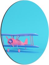 Dibond Ovaal - Roze met Paars Zweef Vliegtuig op Blauwe Achtergrond - 30x40 cm Foto op Ovaal (Met Ophangsysteem)