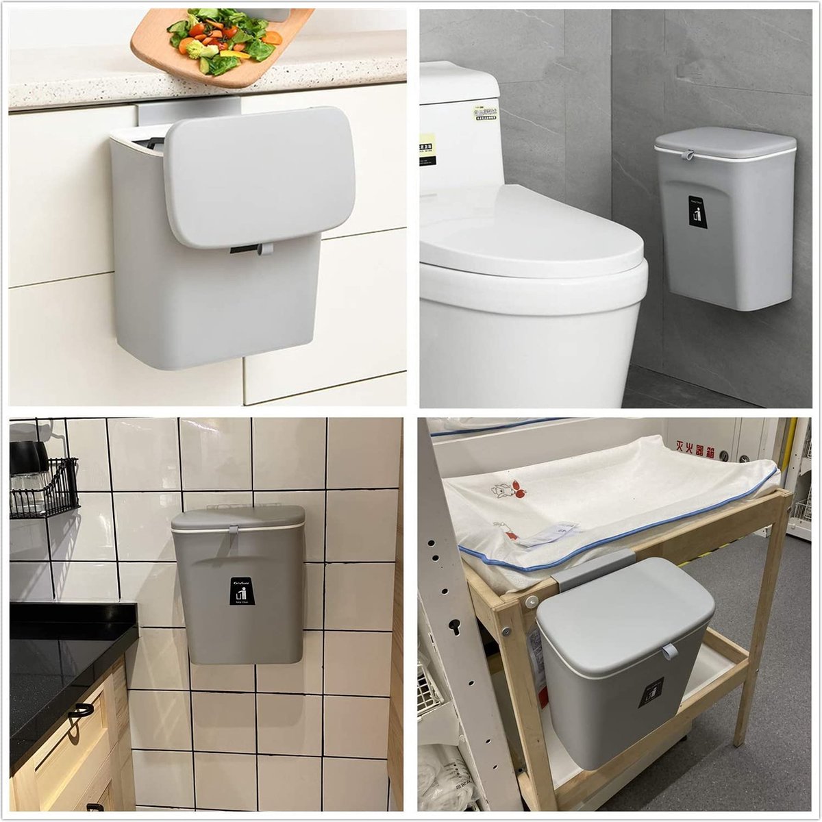 Bac à compost de cuisine de 2,4 gallons compatible avec comptoir ou sous  évier, petite poubelle suspendue avec couvercle compatible avec placard /  salle de bain / lit