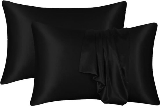 Decoware glans satijnen kussenslopen (2st) - 60x70 cm - zwart