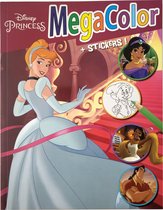 Kleurboek met stickers, Megacolor, 125 kleurplaten, Disney, prinsessen uren kleurplezier