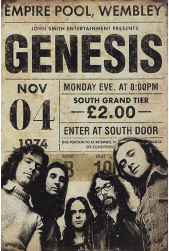 Wandbord Muziek Artiest Concert Band - Genesis London 1974