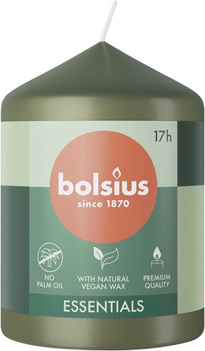 Bolsius 4 stuks Bolsius olijfgroen stompkaarsen 80/58 (17 uur) fresh olive