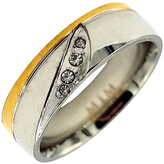 Tesoro Mio Michel – Ring met 4 steentjes - Vrouw - Edelstaal in kleuren zilver & goud – 17.00 mm / maat 53
