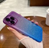 iPhone 14 Pro Max Hoesje - Gradient Glitter Purple & Blue Case - Bumper en Back Cover in 1 - met Camerabescherming (Protection Film) - Shockproof - Clear Case