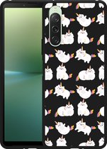 Cazy Hoesje Zwart geschikt voor Sony Xperia 10 V Unicorn Cat