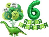 Dinosaurus Latex Ballonnen - 6 jaar - 6e verjaardag - Feestje - Groen – Cijfer 6 ballon set - Jurassic -Verjaardagsfeest Decoratie