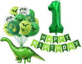 Dinosaurus Latex Ballonnen - 1 jaar - 1e verjaardag - Feestje - Groen - Cijfer 1 ballon set - Jurassic -Verjaardagsfeest Decoratie