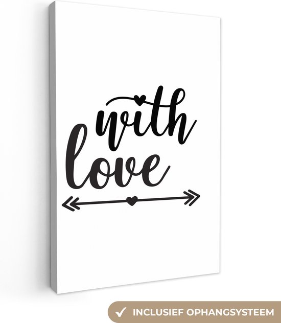 Tableau sur toile Citation Avec amour - 80x120 cm - Décoration murale- Cadeau Saint Valentin pour lui - Saint Valentin