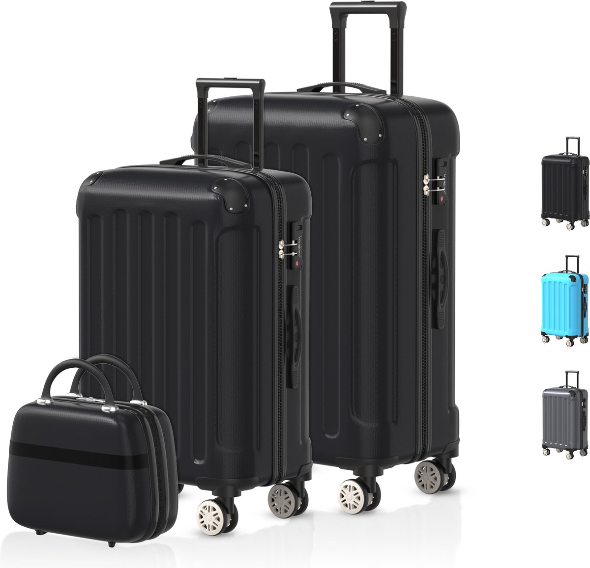 Voyagoux® Kofferset 3 delig - ABS kofferset - XS / S / M - Koffer - Zwart