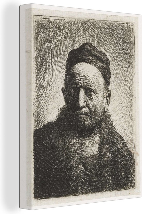 L'homme à la calotte - Peinture de Rembrandt van Rijn Toile 30x40 cm - petit - Tirage photo sur toile (Décoration murale salon / chambre)