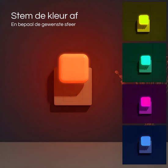 LED Nachtlampje - Kinderen & Volwassenen - 2 Stuks - 8 Verschillende kleuren - Nachtlampje Stopcontact - Stekkerlamp - Multi Colour - Stopcontactlamp - Baby - 2 Standen - 2024 Model — afbeelding 4