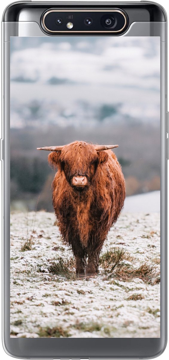 Telefoonhoesje Geschikt voor Samsung Galaxy A80 hoesje - Schotse Hooglander - Sneeuw - Berg - Siliconen Telefoonhoesje Telefoonhoesje