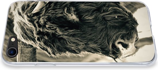 Coque iPhone SE 2020 - Highlander écossais - Neige - Cornes - Coque en Siliconen