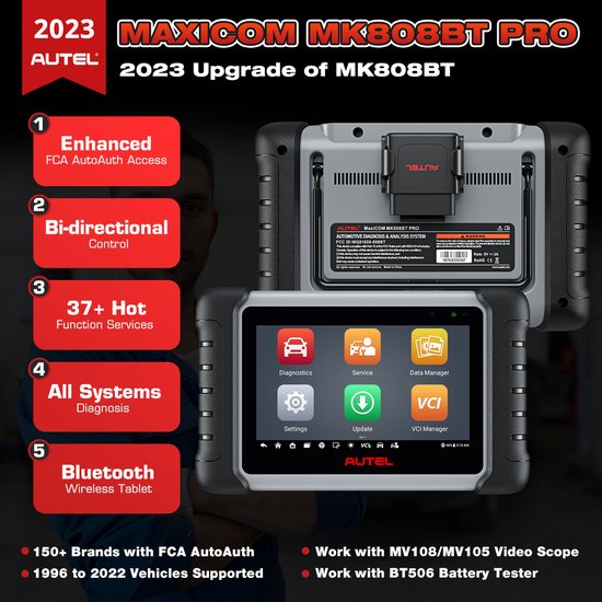 Autel Maxicom MK808BT PRO - Diagnose tablet - Uitleesapparatuur - Bluetooth - Nederlands