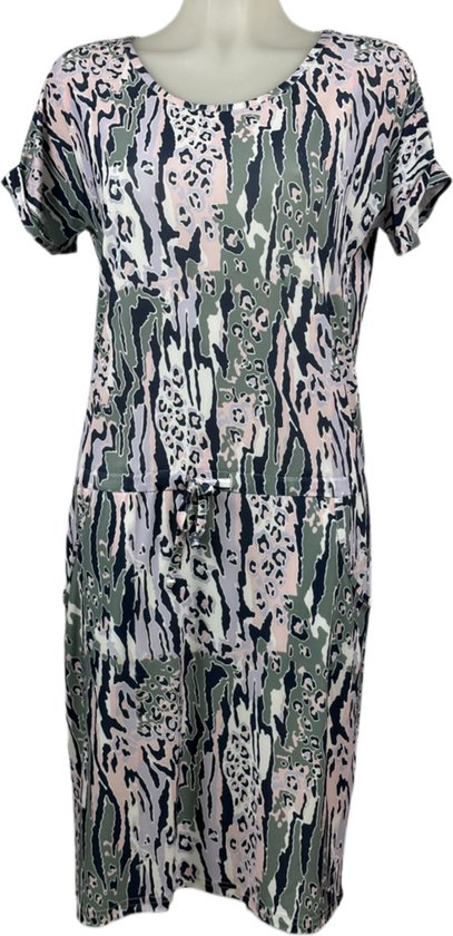 Angelle Milan – Travelkleding voor dames – Lila/Roze-Grijze Strik Jurk – Ademend – Kreukherstellend – Duurzame jurk - In 4 maten - Maat XL