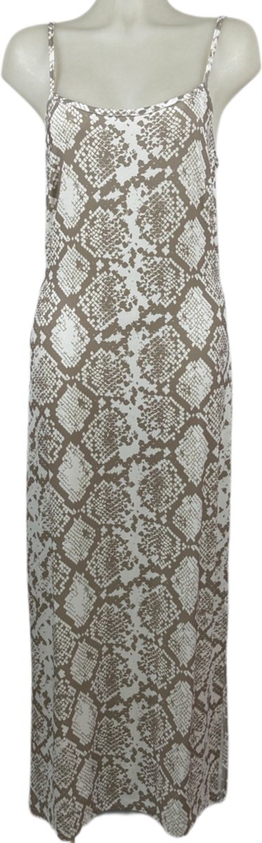 Angelle Milan – Travelkleding voor dames – Beige/Witte Lange Jurk met Bandjes – Ademend – Kreukherstellend – Duurzame jurk - In 5 maten - Maat L