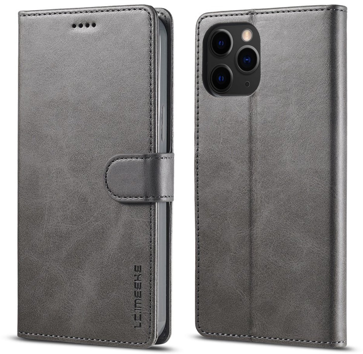 LC.IMEEKE Hoesje - Geschikt voor iPhone 12 Mini Hoesje - LC.IMEEKE Luxe Book Case - Grijs