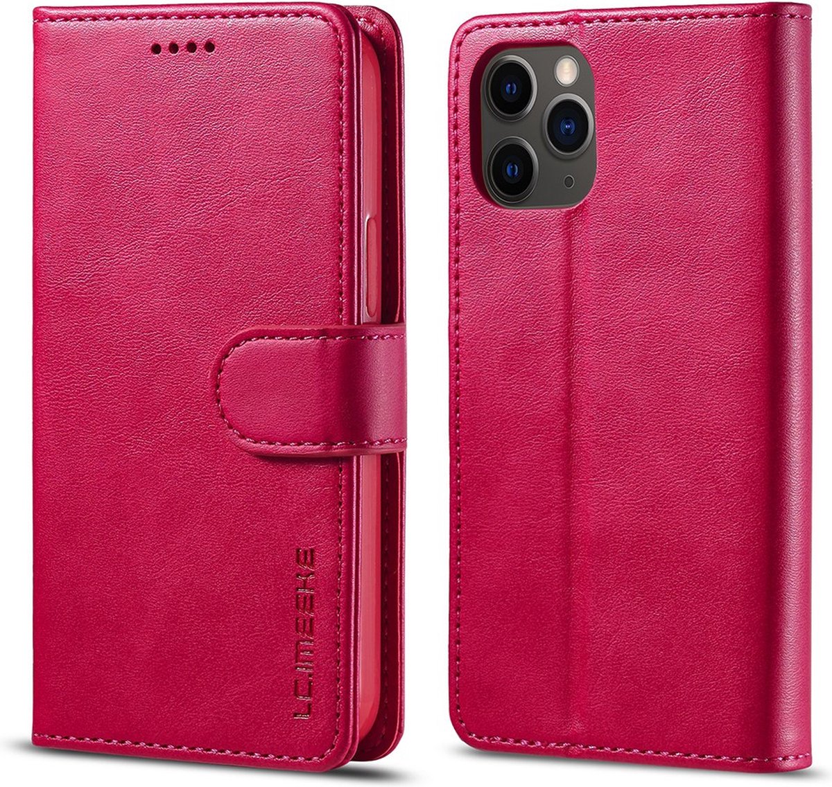 LC.IMEEKE Hoesje - Geschikt voor iPhone 12 Hoesje - LC.IMEEKE Luxe Book Case - Roze