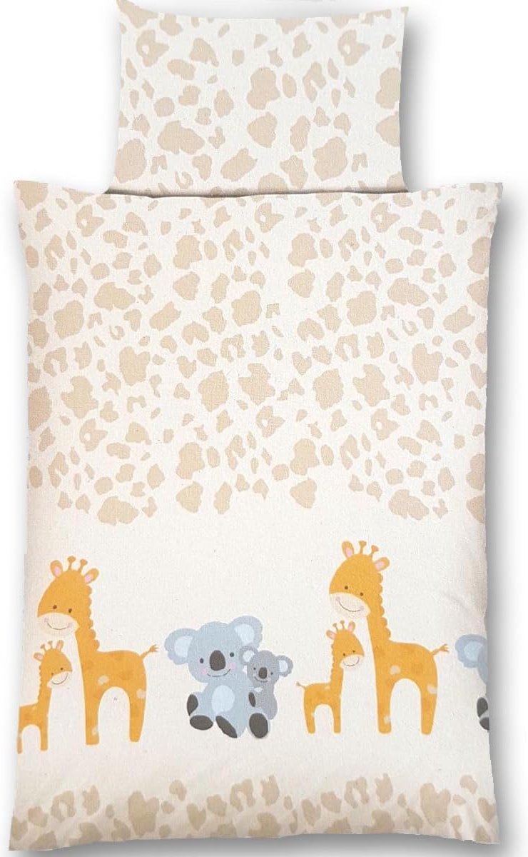 Image of 2-delige kinderbeddengoedset met diermotief en geïntegreerde ritssluiting, van 100% katoen (renforcé-kwaliteit), dekbedovertrek 135 x 100 cm en kussensloop 60 x 40 cm (giraf & koala)