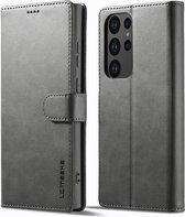 LC.IMEEKE Luxe Book Case-- Geschikt voor Samsung Galaxy S23 Ultra Hoesje - Grijs