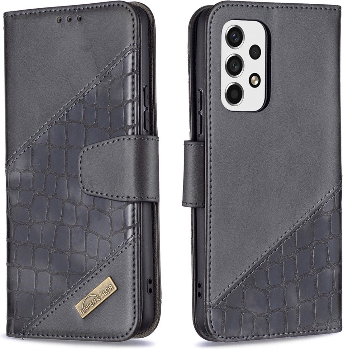 BINFEN Croco Book Case - Geschikt voor Samsung Galaxy A53 Hoesje - Zwart