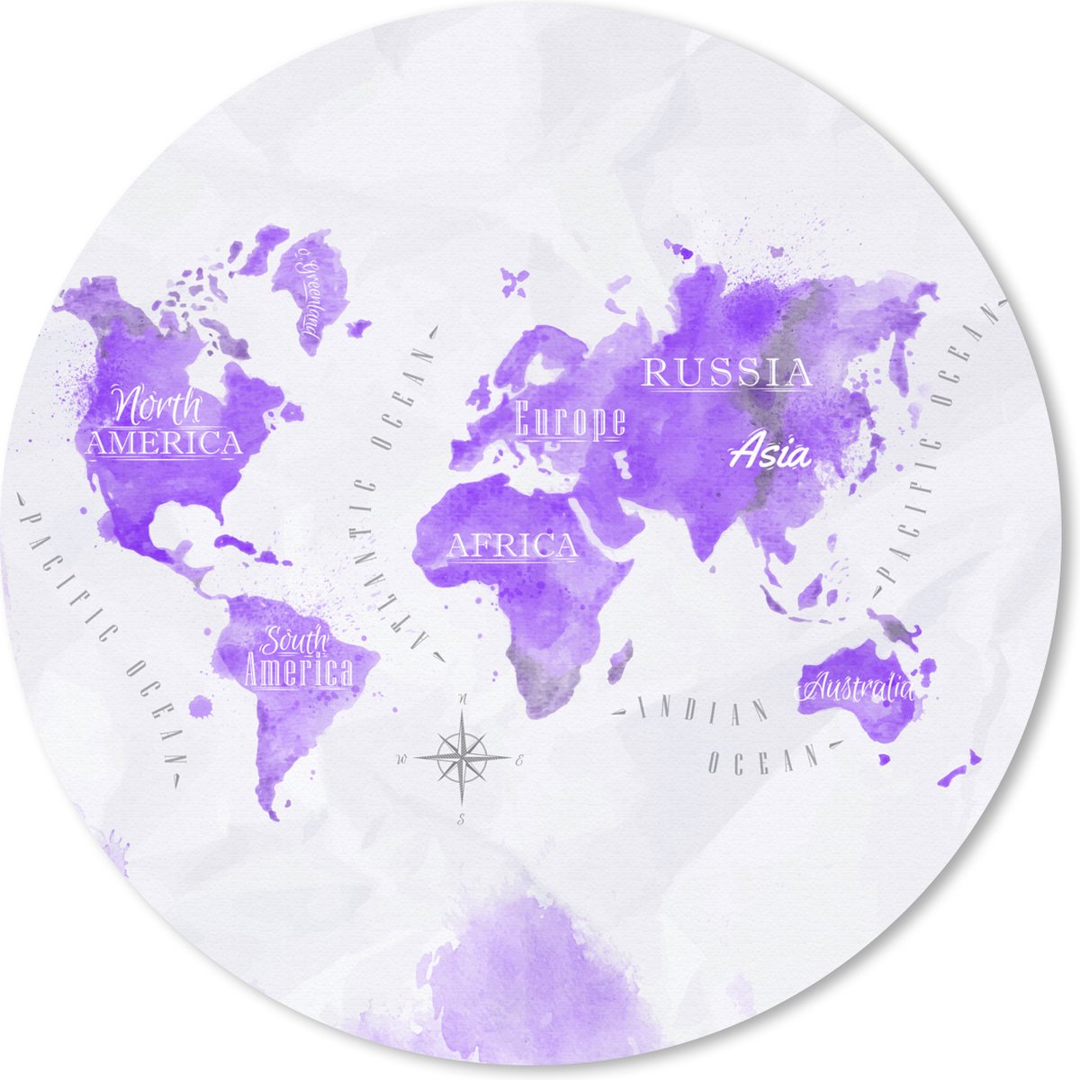 Muismat rond 50x50 cm - Mousepad Wereldkaarten - Olieverf - Paars - Ronde muismatten