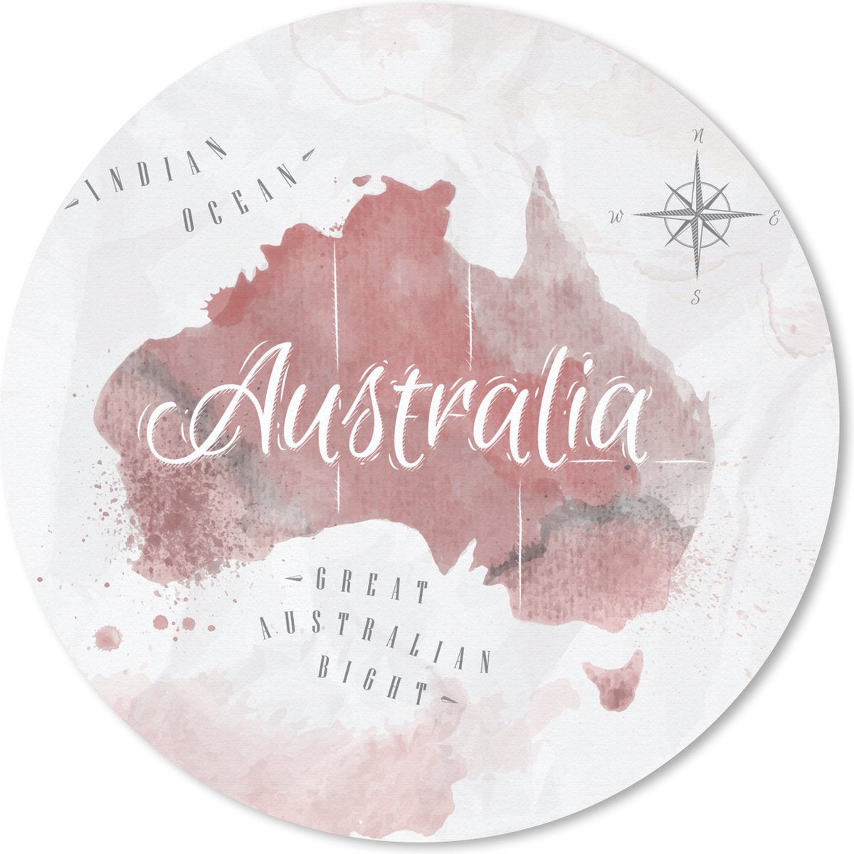 Muismat rond 40x40 cm - Mousepad Kaart - Australië - Waterverf - Kompas - Ronde muismatten
