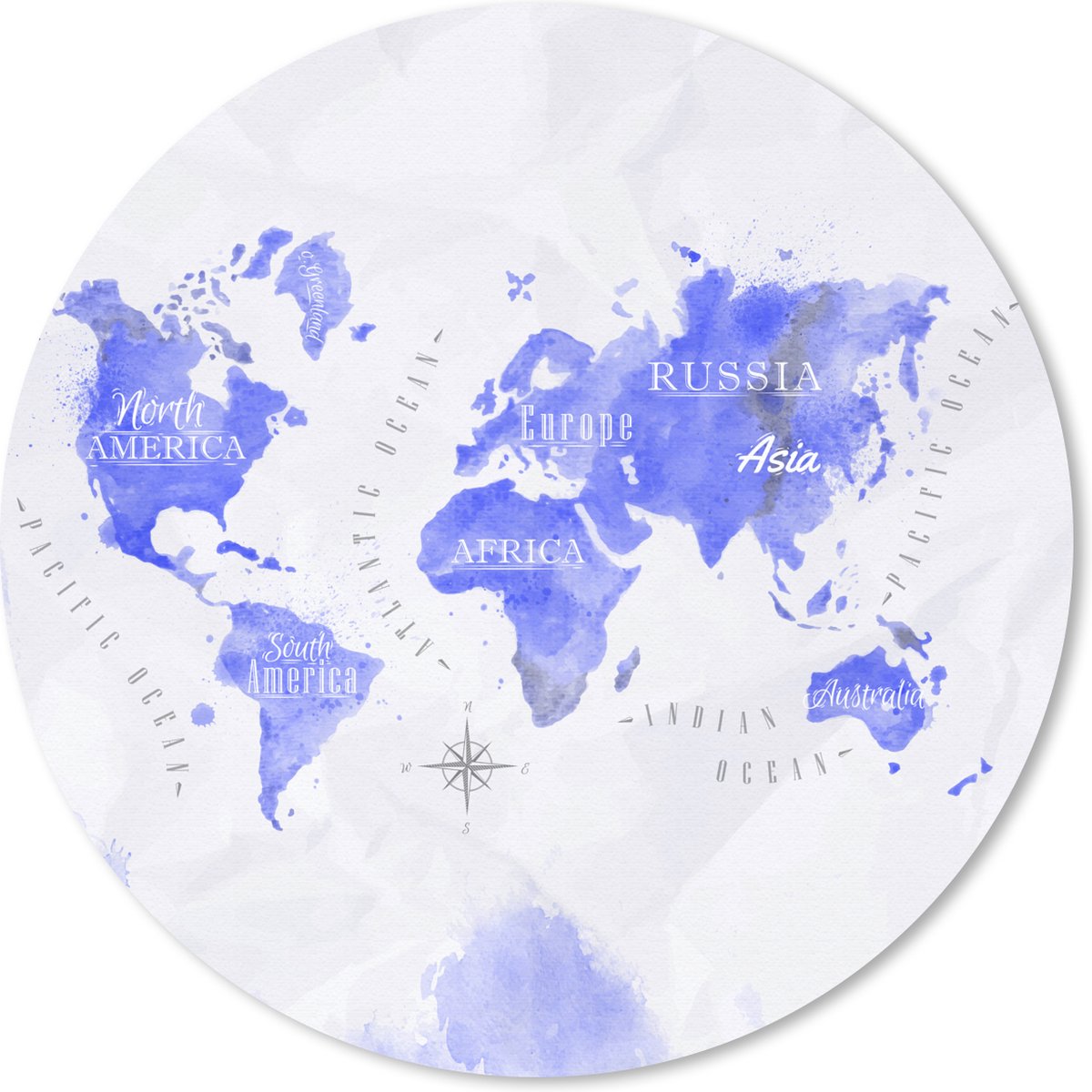 Muismat rond 40x40 cm - Mousepad Wereldkaart - Abstract - Waterverf - Ronde muismatten