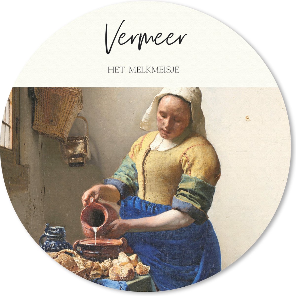 Muismat rond 30x30 cm - Mousepad Melkmeisje - Johannes Vermeer - Kunst - Ronde muismatten