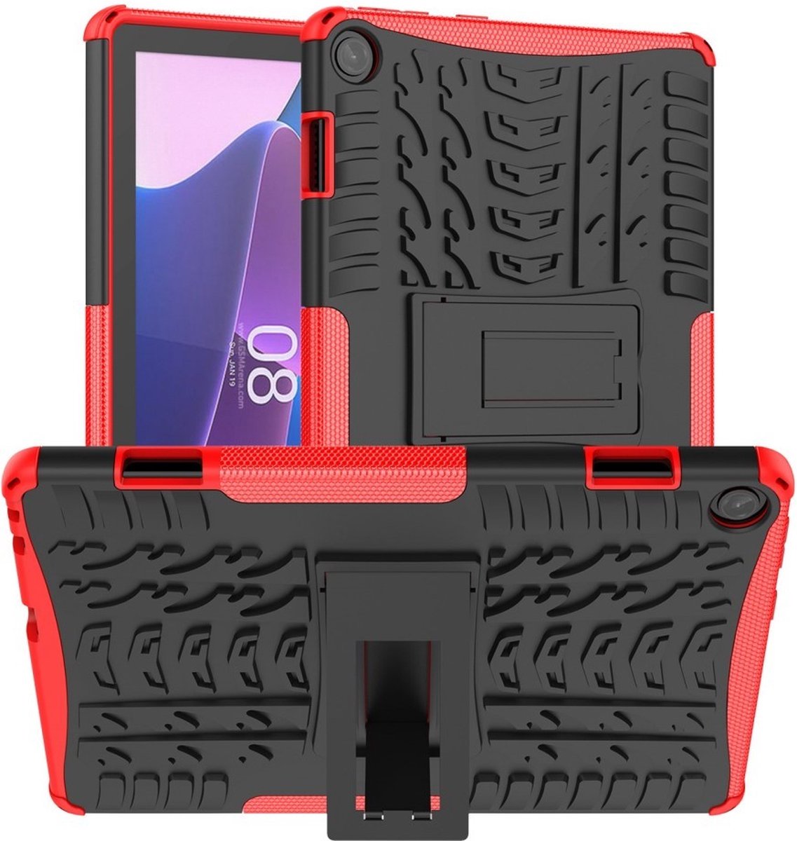 Tablethoes geschikt voor Lenovo Tab M10 Gen 3 Hoesje - Rugged Kickstand Back Cover - Rood