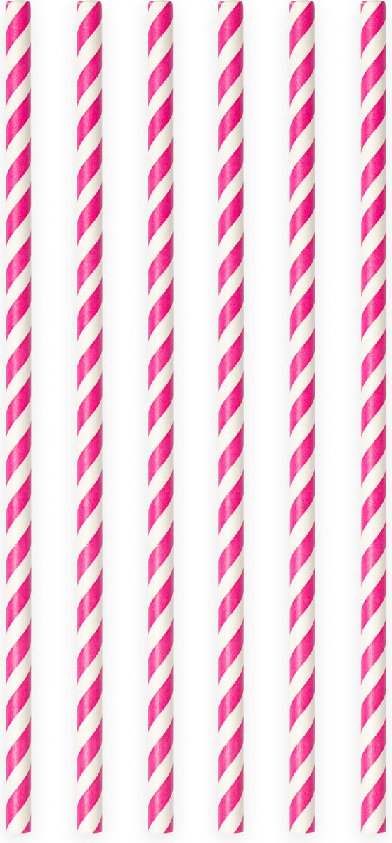 20 Papieren rietjes Hard Roze - 6mm x 197mm