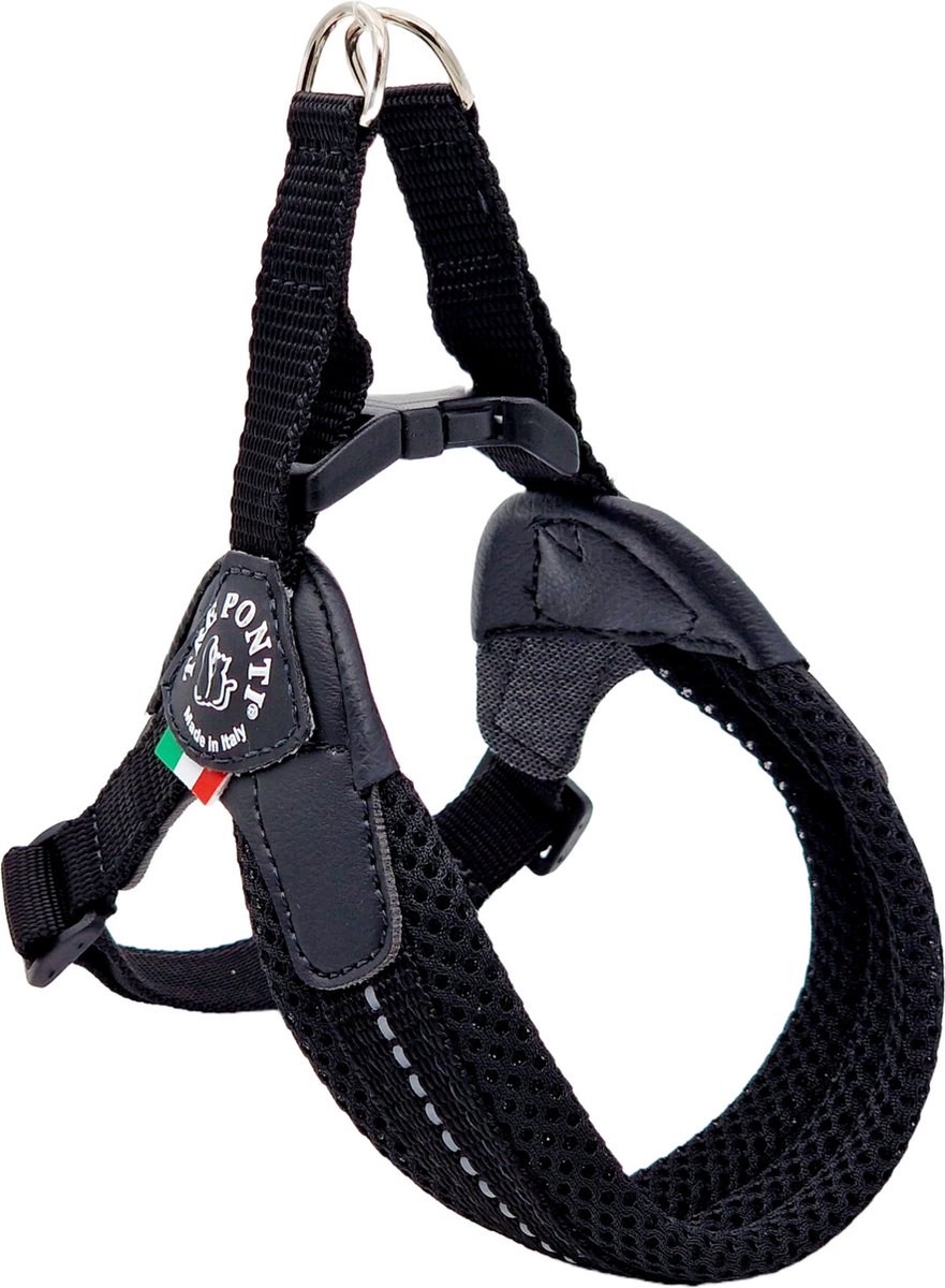 Tre Ponti Liberta Hondentuig Mesh Zwart&Reflectie - Hondenharnas - 30 - 40 cm Tot 5 Kg