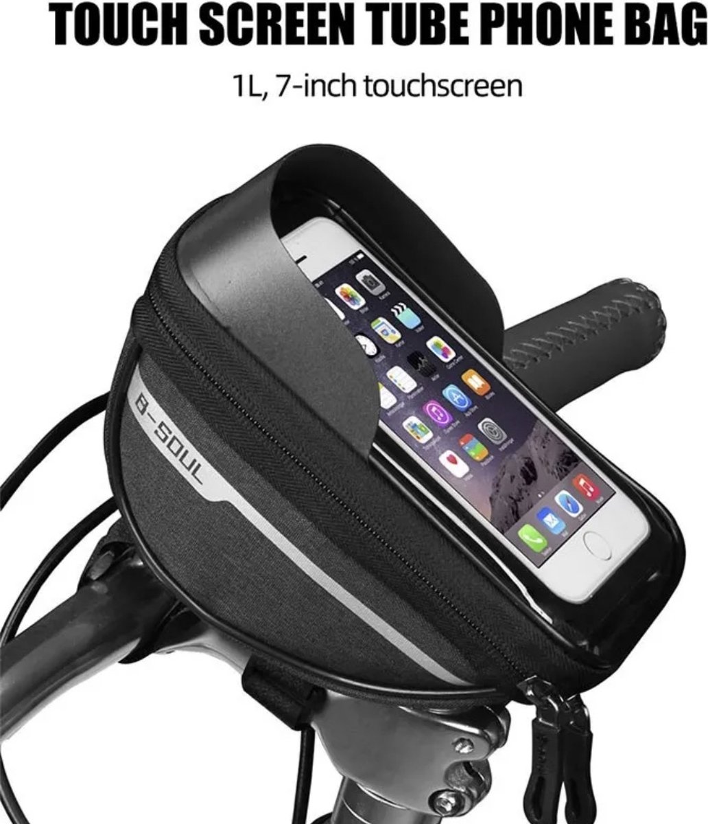 Fietstasje - fietsstuur tas - stuurtas - navigatie - mobiele telefoon houder - smartphone fietstas houder - handsfree - veilig - afneembaar fietsframe tas - waterproof