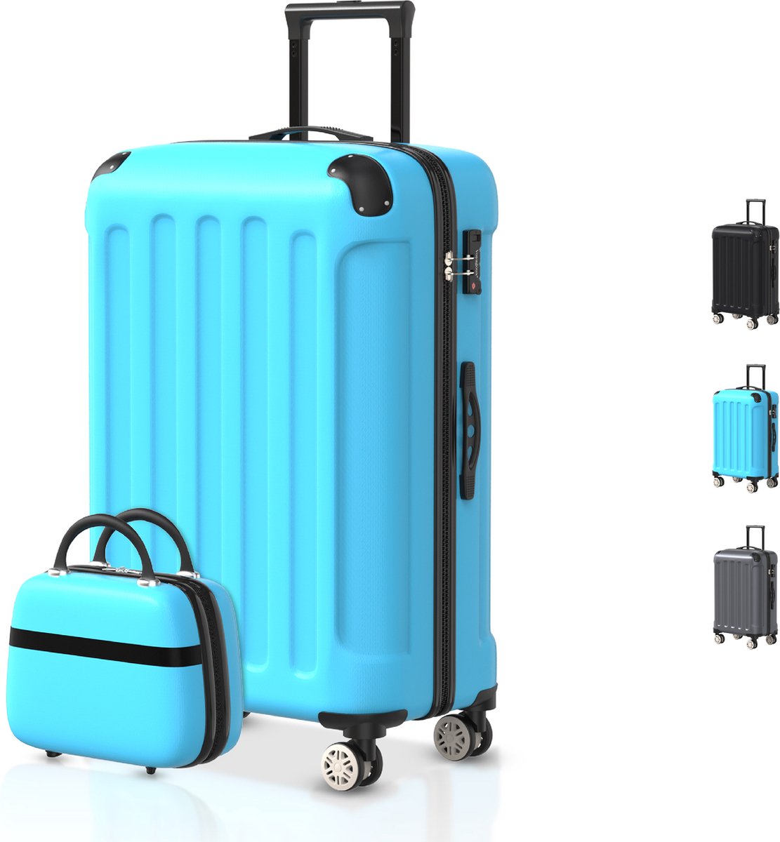 Voyagoux® Kofferset 2 delig - ABS kofferset - XS / L - Koffer - Lichtblauw