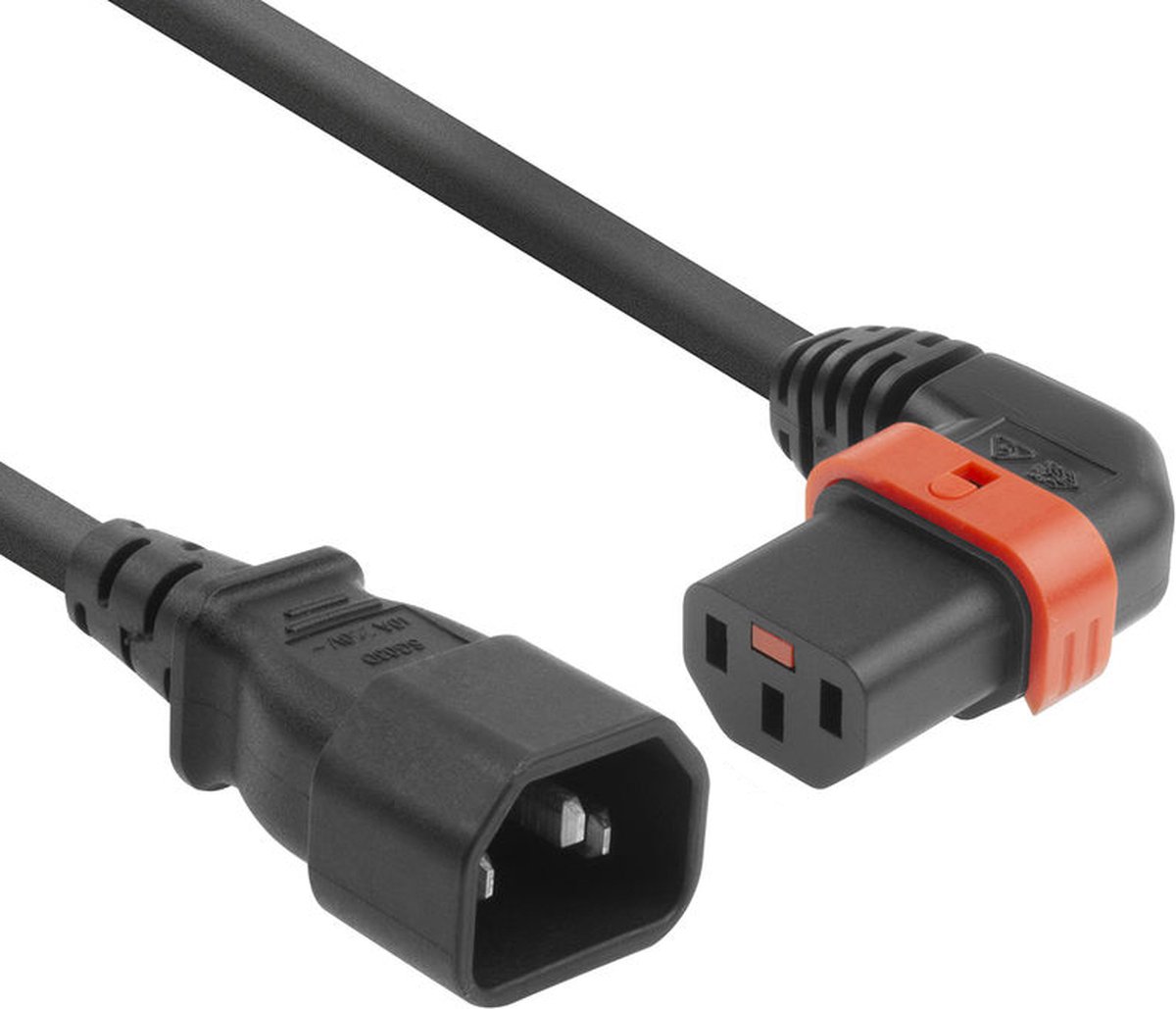 ACT Netsnoer C14 - C13 IEC Lock (links haaks) zwart 2 m, PC2046 AK5271