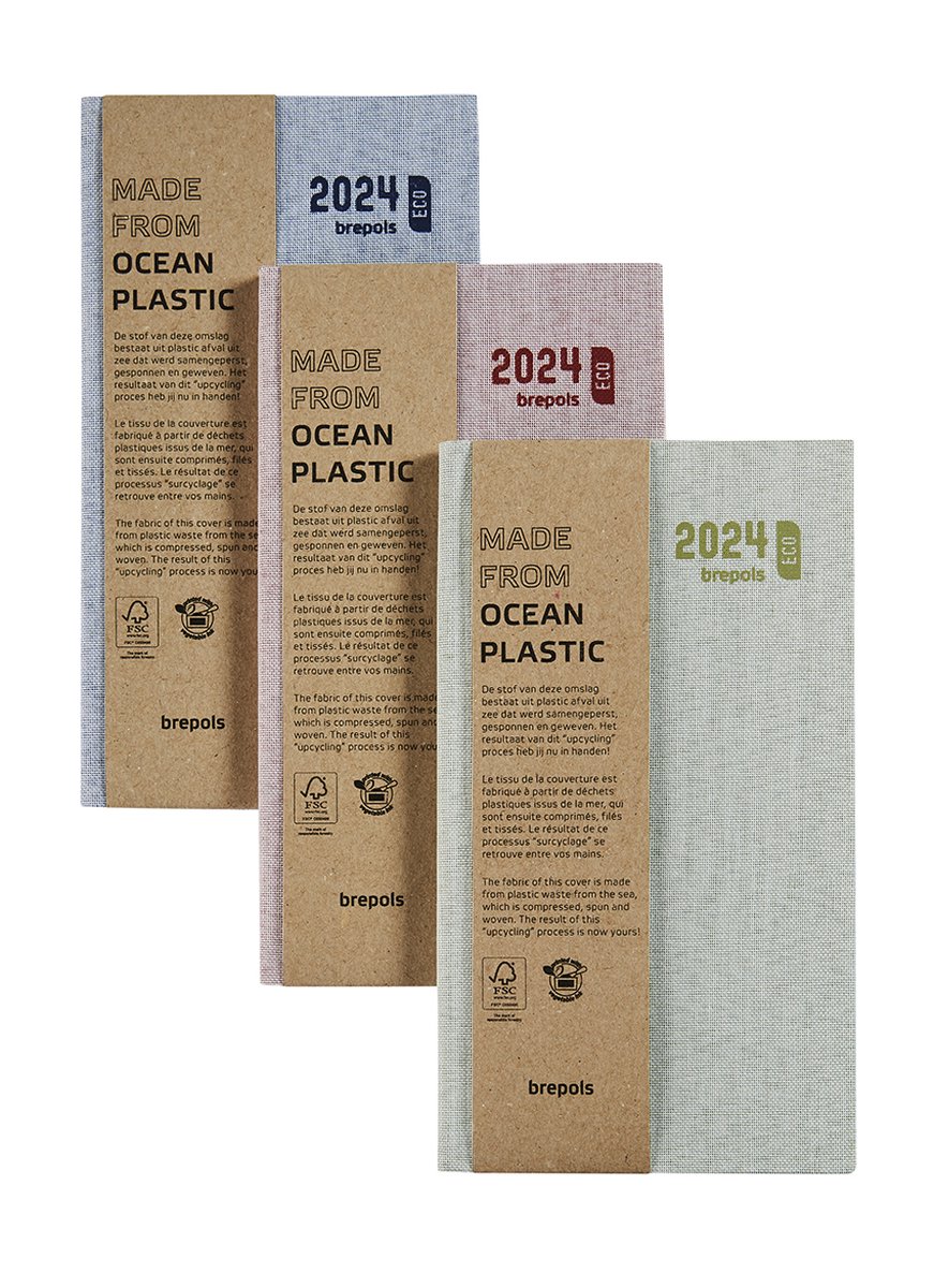 Brepols Agenda 2024 • Interplan Toile Ocean - Made From Ocean Plastic • 6t • Hardcover • 9 x 16 cm • 1week/2 pagina's • Blauw