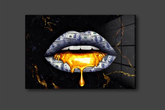 Dollar Lip schilderij op plexiglas 90x60cm