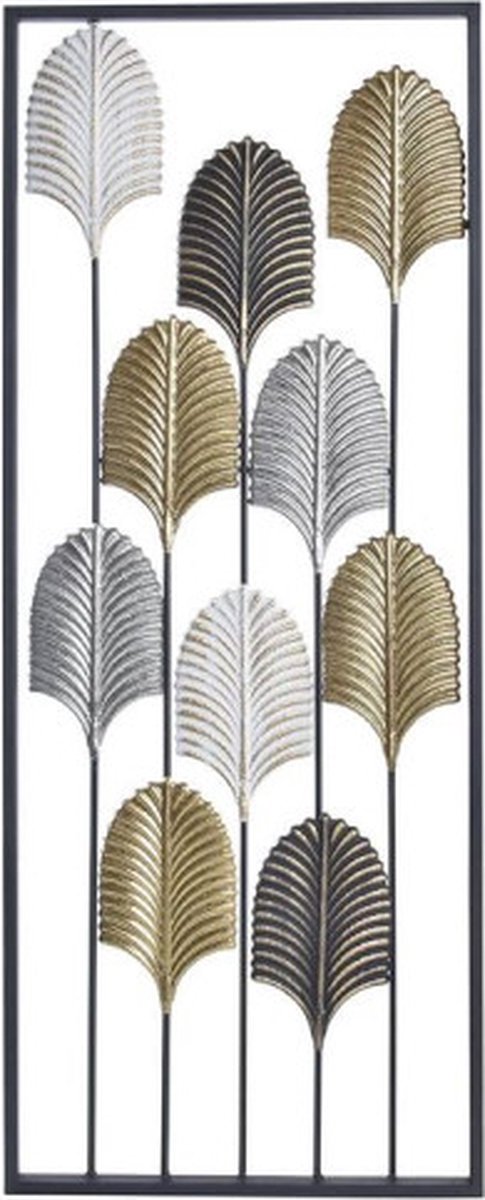 Wanddecoratie DKD Home Decor Zwart Metaal Multicolour Modern Blad van een plant (35 x 2 x 90 cm)